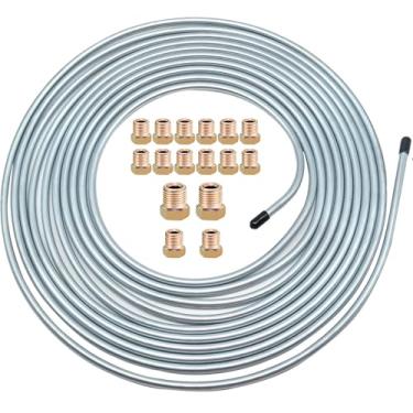 Imagem de Kit de tubulação de 1/10.2 cm - 25 pés de 1/4 tubo de linha de freio revestido de cobre flexível para freios hidráulicos, sistema de transmissão de combustível e 16 conexões de alargamento invertido