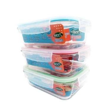 Imagem de Kit Pote Hermético de Vidro Fitness Para Marmita 1040ml - Ecos Housewa
