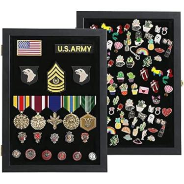 Imagem de VERANI Caixa de exibição de pins – Exibição de coleção com porta de acrílico de proteção UV 98% para medalhas, alfinetes, pins, fitas de insígnia, entusiastas de pins, preto