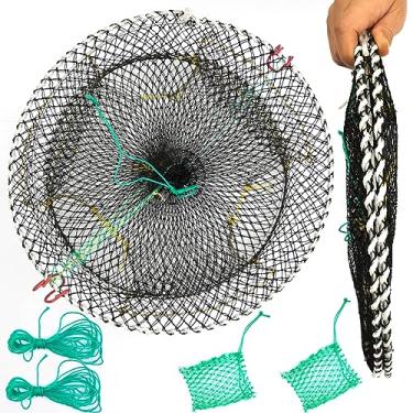Imagem de Drasry Armadilha dobrável portátil de três entradas grande de caranguejo para isca de caranguejos, lagosta, peixe-lagosta, rede de peixe de camarão, 45 cm x 20 cm (preto)