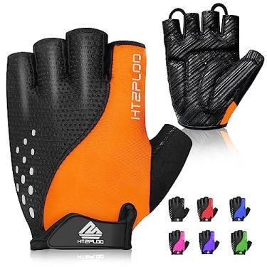 Imagem de HTZPLOO Luvas de bicicleta – Luvas de ciclismo e ciclismo para homens e mulheres, antiderrapantes, absorventes de choque, leves, bom ajuste, meio dedo (laranja, GG)