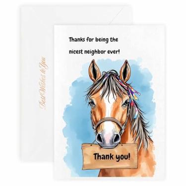 Imagem de MAGJUCHE Cartão de agradecimento para vizinho – Selo e envelope de cera elegante, papel de 300 g/m², impressão vívida de 600 DPI, 12 x 17 cm, design de cavalo