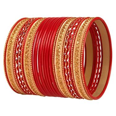 Imagem de Pulseiras femininas Touchstone, coleção de 2 dúzias de braceletes de liga de bollywood indiana, metal, texturizado, joias de design especial de tamanho grande, conjunto de 24 em tom dourado Vermelho