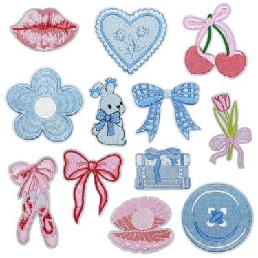 Imagem de Attuslla 12 peças adesivos de remendo misturado azul e rosa, aplique de costura de bolo doce, aplique de reparo para roupas, jaqueta, jeans, calças, vestido, mochila, chapéu