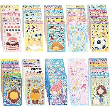 Imagem de Dvobez 80 folhas de adesivos holográficos Make a Face para crianças, faça seus próprios adesivos para artesanato infantil, lembrancinhas de festa, sacolas de lembrancinhas, artigos de aniversário