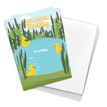 Imagem de Coastal Palm Cartões de convite de convites de feliz aniversário de pato (10 unidades) com envelopes para meninos meninas festa infantil (design 10ct 1)
