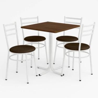 Imagem de Mesa de Jantar Quadrada 70cm Imbuia Com 4 Cadeiras Estofada Branca - L
