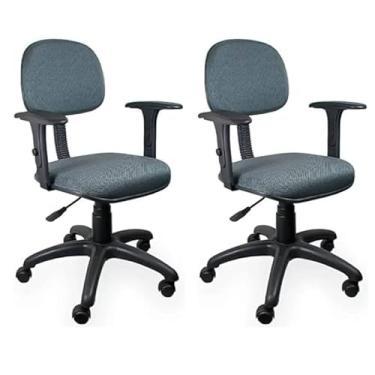 Imagem de Kit 2 Cadeiras de Escritório Secretária Giratória Cinza com Braço Home Gourmet Ergonômica Espuma D45 Madeira Pinus Rodízios Digitador