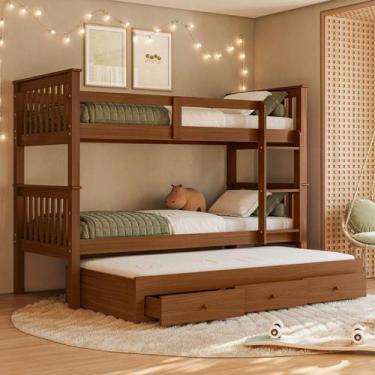 Imagem de Treliche Solteiro Madeira Maciça Reforçada Cama Aux Gavetas - Woodstor