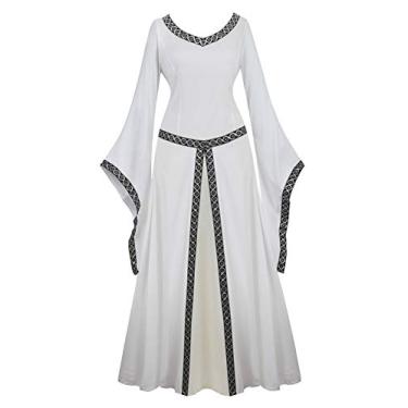 Imagem de Kranchungel Vestidos Renascentista para Mulheres Fantasia de Fada Renascentista Vestido de Baile Medieval Irish Camponês, Vestido medieval branco, 3X-Large