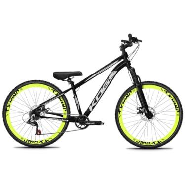 Imagem de Bicicleta Aro 26 KOG Freeride 1x7 – Estilo Grau, Suspensão 29”, Freios a Disco, Aros Vmaxx Neon – Bike Urbana de Alta Performance, Preto, Adesivo Branco,Vmaxx Amarelo