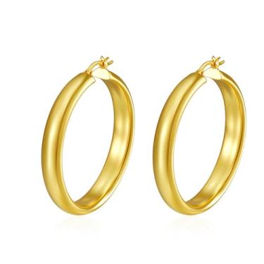 Imagem de Lansora Brincos de argola grossos, banhados a ouro 18K, 8 mm de largura, grande, vazado, grande, redondo, joia minimalista para mulheres 30/40/50/60 mm, Cobre, Sem pedra preciosa