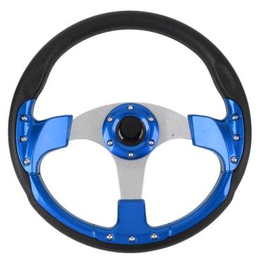 Imagem de Volante de corrida, volante de carro de couro PU com botão de buzina para adaptador de cubo de volante de 6 furos antiimpacto de 35,56 cm (azul)