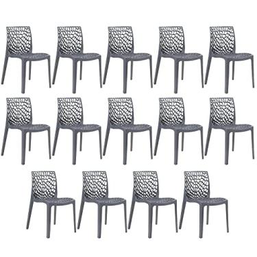 Imagem de Loft7, Kit 14x Cadeiras Gruvyer, Polipropileno, Jantar, Cozinha, Sala de Estar e Lazer - Cinza Escuro
