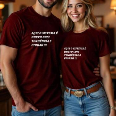 Imagem de Camiseta Blusa Unissex Casal Country Estampa Aqui O Sistema É Bruto Co