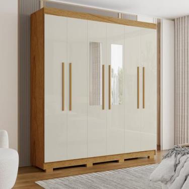 Imagem de Guarda Roupa Casal 2m com Espelho 6 Portas Porto Bello Cedro e Areia -