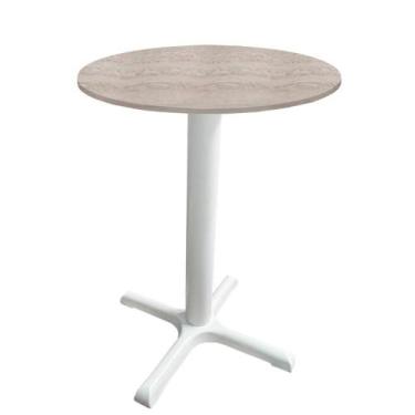 Imagem de Mesa Ômega Ferro Branco 74cm (Alt) Base X Tampo MDP Redondo Castanheir