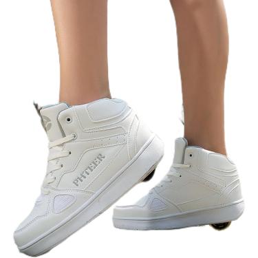 Imagem de Crianças Meninos Meninas Roller Skates Sapatos Retráteis Tênis Técnicos Skate Com Roda Única Sapatos De Roller Skate Ao Ar Livre Sneaker Funny Trainers, White, 34 EU