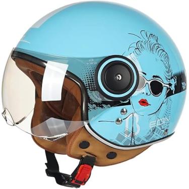 Imagem de Capacete De Motocicleta Estilo Retro 3/4 Com Viseira Solar Para Chopper Scooter Cruiser, Capacete De Meia Moto, Capacete De Ciclomotor Vintage Para Homens E Mulheres Certificado Dot Para Qu