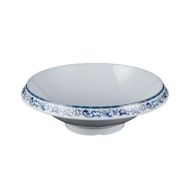 Imagem de Prato de porcelana azul e branco redondo estilo nórdico esmaltado comercial espesso - placa de borda larga com 25,4 cm de altura