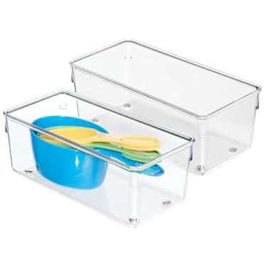 Imagem de iDesign Organizador de gaveta de cozinha Linus para talheres, espátulas, talheres, acessórios, materiais de escritório, cosméticos, 10 x 20 x 7,6 cm, conjunto com 2, transparente
