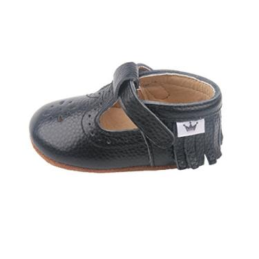 Imagem de Liv & Leo Sandálias para bebês meninas Mary Jane mocassins sola macia berço sapatos de couro, Black Dot, 12-18 Months Toddler