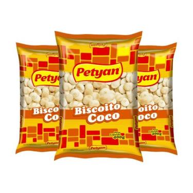 Imagem de 3 Pacotes de Biscoito Coco 400g PETYAN