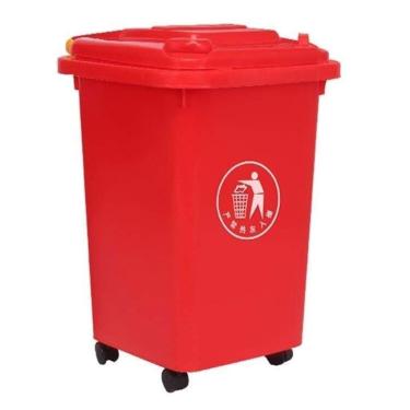 Imagem de Lixeira Shopping Lata Lixo Com Rodas Lata Lixo Externa Fácil Mover Caixa Lixo Doméstica Espessa Latas Lixo Internas/externas(Red,50L)