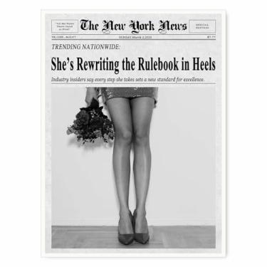 Imagem de Arte de parede de jornal vintage de Nova York, pôsteres em tela preta e branca She's Rewriting the Rulebook in Heels Print Chic Shoe Closet Office Dressing Room Boutique Decor 28 x 35 cm sem moldura