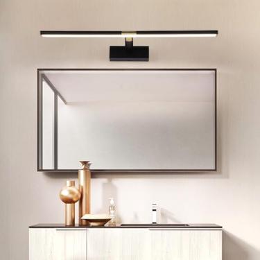 Imagem de Lâmpada de parede LED com haste retrátil de 18 cm a 26 cm, espelho de banheiro, à prova d'água, alumínio, espelho, iluminação de parede, arandela, espelho, galeria de pinturas (luz neutra preta, 40 cm