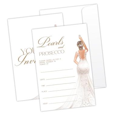 Imagem de LONLONBANG Pearls and Prosecco Cartões de convites de casamento 25 peças convites de casamento com envelopes para Sr. e Sra. Estilo de preenchimento de dupla face convida lembrancinhas de festa
