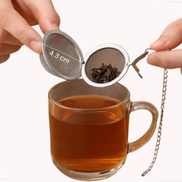 Imagem de Infusor de Chá em Aço Inox, Mini Peneira Coador Filtro Difusor Malha Fina Reutilizável Ecologíco Reforçado de Ervas, 4,3cm, com CorrenteCoador de Chá Inox com Corrente - Luiggi Presentes® 1unidade
