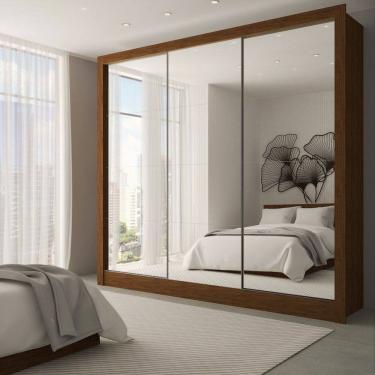 Imagem de Guarda-Roupa Casal Giulia Slim 3 Portas 3 Gavetas com Espelho Cinamomo - Panorama Móveis