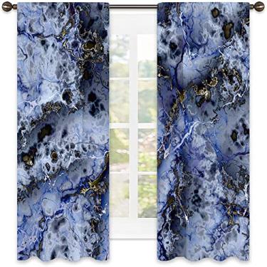 Imagem de Cortinas blecaute de mármore para quarto - Cortinas escurecidas com isolamento térmico para sala de estar, L 250 x C 213 cm