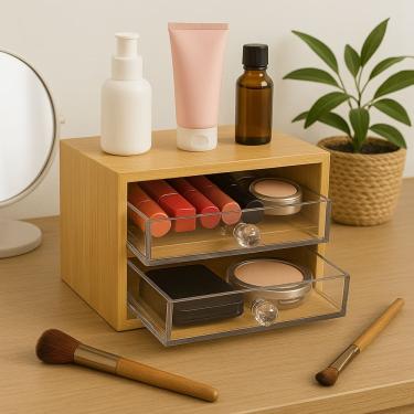 Imagem de Caixa Organizadora de Bambu com Gavetas de Acrílico - Jolitex MEK - 2 Gavetas