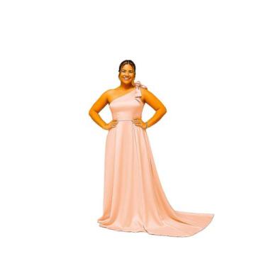 Imagem de Vestido Festa Cetim Ombro Só Madrinha Formatura Casamento - Glamoor Fe