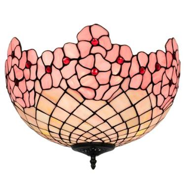 Imagem de wecrejoni Luminária De Teto Embutida Com 3 Luzes Vitral Estilo Tiffany, Flores Cerejeira, 40 Cm, Para Quarto, Corredor, Iluminação Interna, Durável, Fácil Instalação