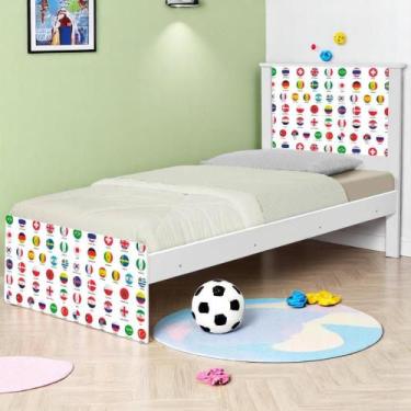 Imagem de Cama Solteiro com Cabeceira Adesivada Futebol Seleções Copa - Kids Mob