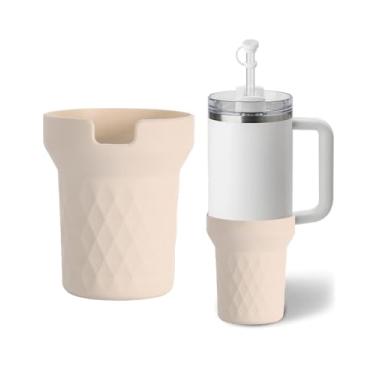 Imagem de Bota de silicone para Stanley Cup 1,134 g, capa preta com acessórios Stanley H2.0 e Quencher Adventure Tumbler (branco creme, 1,134 g)