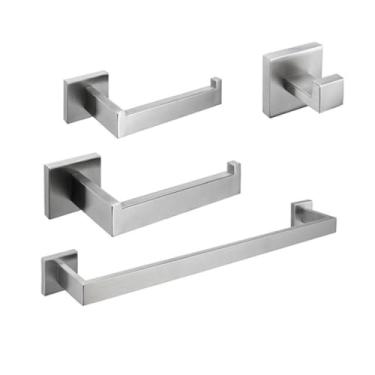 Imagem de Conjunto de ferragens para toalhas em aço inoxidável Sus304, suporte para toalhas de parede, suporte para papel higiênico, gancho para roupão, acessórios para banheiro (conjunto fosco com 4 peças