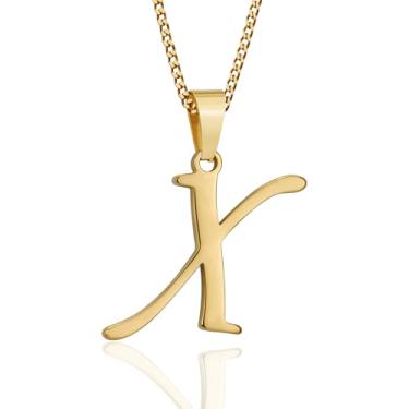 Imagem de Suweibuke Colar com inicial para homens e mulheres, meninos e meninas, banhado a ouro 18K, colar com pingente de 26 letras, joias personalizadas para presentes, Average, Aço inoxidável, Sem Pedra
