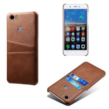 Imagem de Capas Compatível com VIVO X play 5,Caso de couro PU-Tampa de telefone a prova de choque com 2 slots de cartão,Proteção anti-impressão digital e anti-gota-Brown
