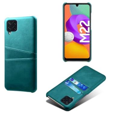 Imagem de Capas Compatível com Samsung Galaxy F22,Caso de couro PU-Tampa de telefone a prova de choque com 2 slots de cartão,Proteção anti-impressão digital e anti-gota-Green