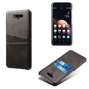 Imagem de Capas Compatível com Huawei Honor Magic,Caso de couro PU-Tampa de telefone a prova de choque com 2 slots de cartão,Proteção anti-impressão digital e anti-gota-Black