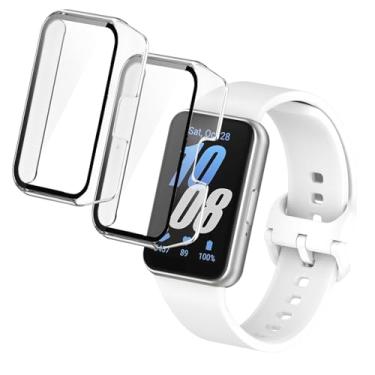 Imagem de Pacote com 2 capas protetoras de tela para Samsung Galaxy Fit 3, capa protetora completa de vidro temperado para smartwatch Samsung Galaxy Fit 3 para mulheres e homens (transparente/transparente)