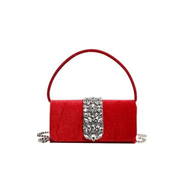 Imagem de CORIOS Bolsa feminina para noite com strass, bolsa de mão de cristal brilhante, bolsa de ombro com glitter, Vermelho, Large