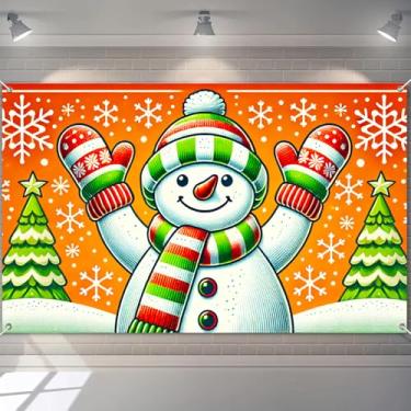 Imagem de BlissYard Faixa de Natal, boneco de neve, férias, festa de inverno, cenário de parede, fundo laranja, luvas de árvore, cachecol, acessório para foto alegre para eventos internos e externos, decoração