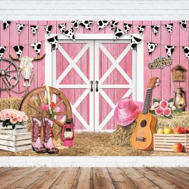 Imagem de Imirell Pano de fundo de vaqueira ocidental 8Wx6H Pés Wild West Pink Barn Door Rustic Farmhouse Country Vintage Retrô Tecido Poliéster Chapéu Madeira Meninas Fotografia Fundos Decoração Sessão de
