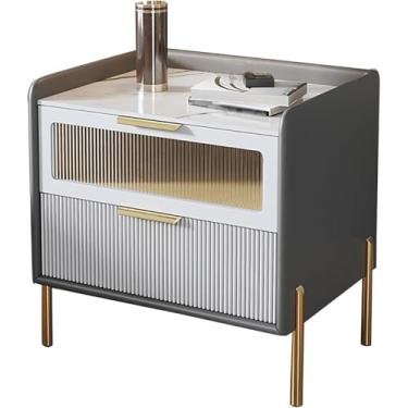 Imagem de Mesa De Cabeceira Nightstds Mid-century Modern Mesa De Cabeceira Cama Std Com Gavetas, Mesas Laterais Modernas De Luxo Night Std Armário Organizador Móveis Cômoda Para, Brown, 48x40x50cm