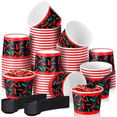 Imagem de Blushtier 100 conjuntos de copos de degustação de chili com 100 colheres de plástico, pequenas tigelas de papel descartáveis, porção para festa, festa mexicana, cozinhar alimentos e molhos